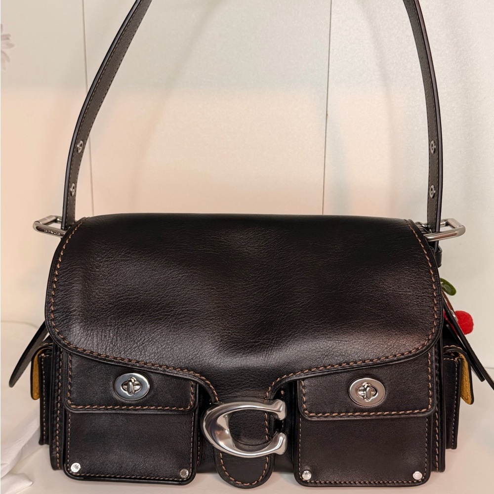 Coach Black Leather Shoulder Bag with Silver Accents